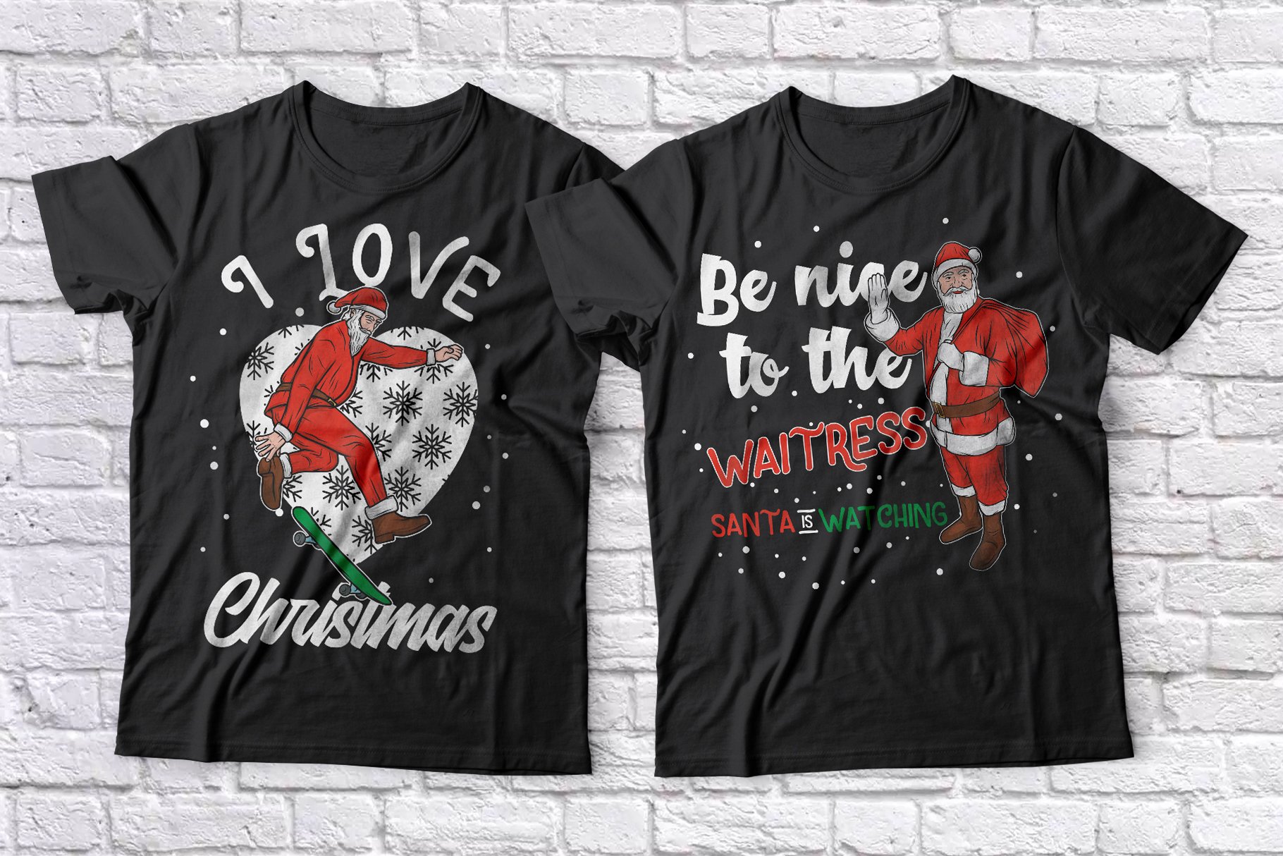 Black T-shirts with fantastic funny Santa prints.