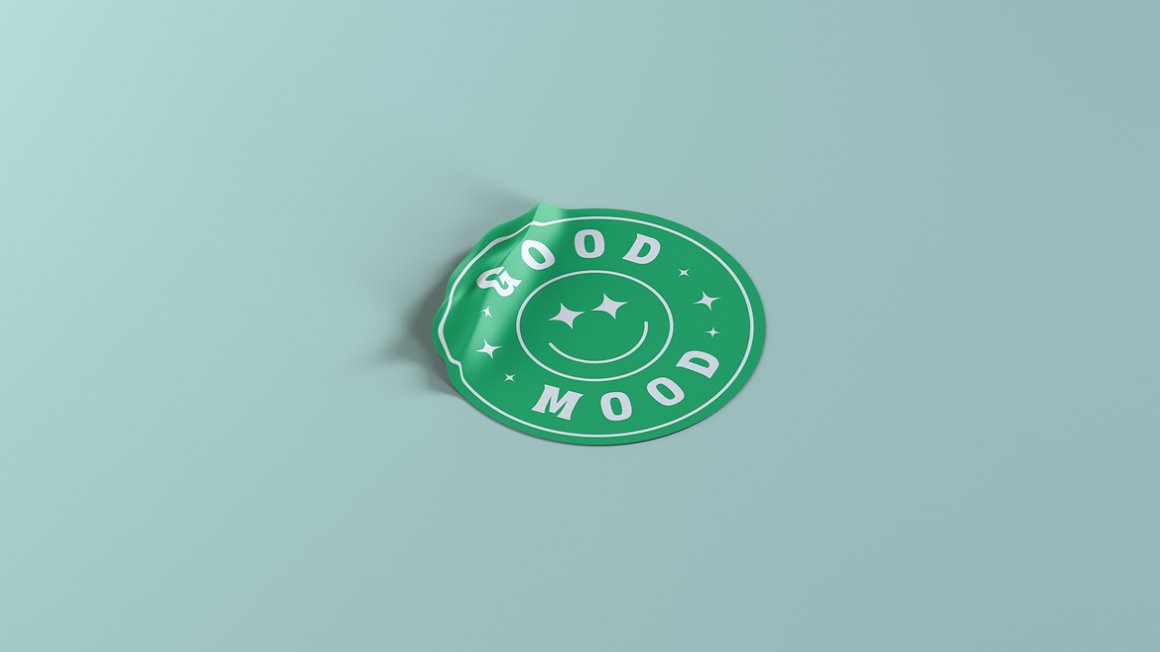 Image of a bright round sticker in green.