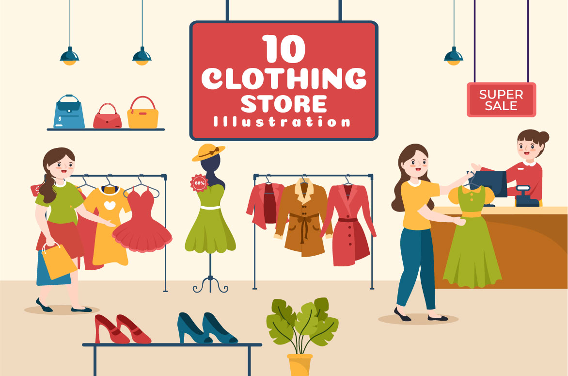 Cute Fashion Clothing Store Cartoon Illustration Preview image.
