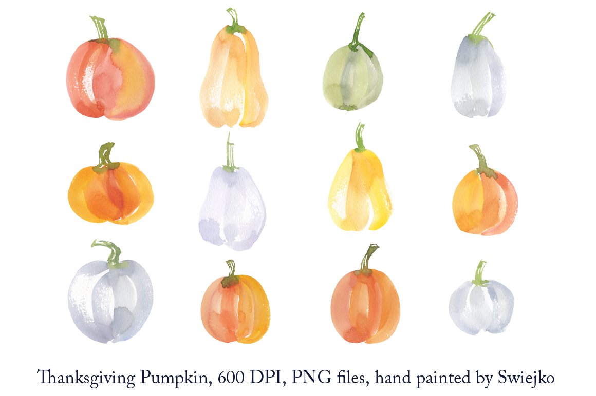 Diverse of watercolor pumpkins.