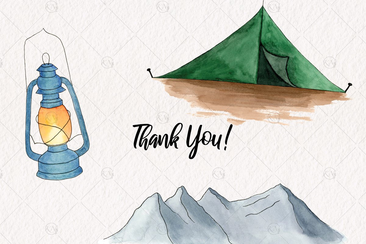 Great watercolor camping elements for your design.