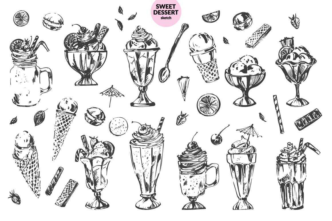 Hand drawn dessert illustrations.