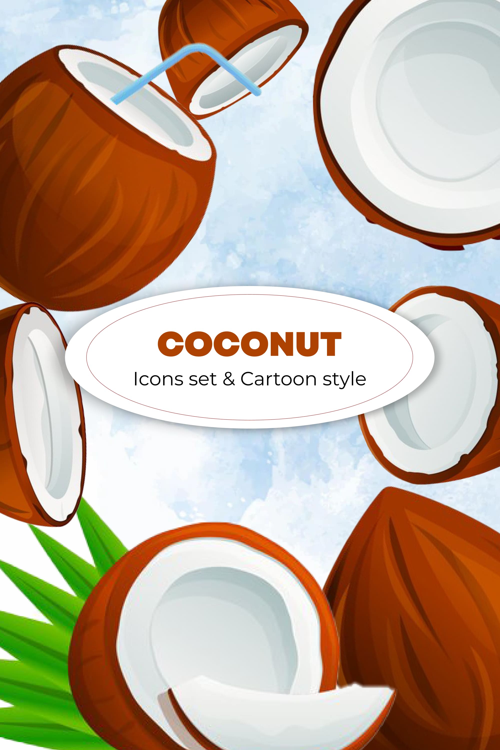 coconut icons set cartoon style pinterest