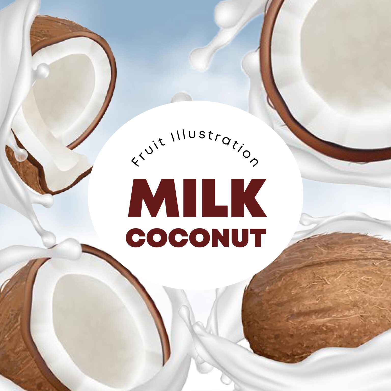 Coconut Milk. Tropical Fresh Plant Aromatic Nuts and Fruits MasterBundles