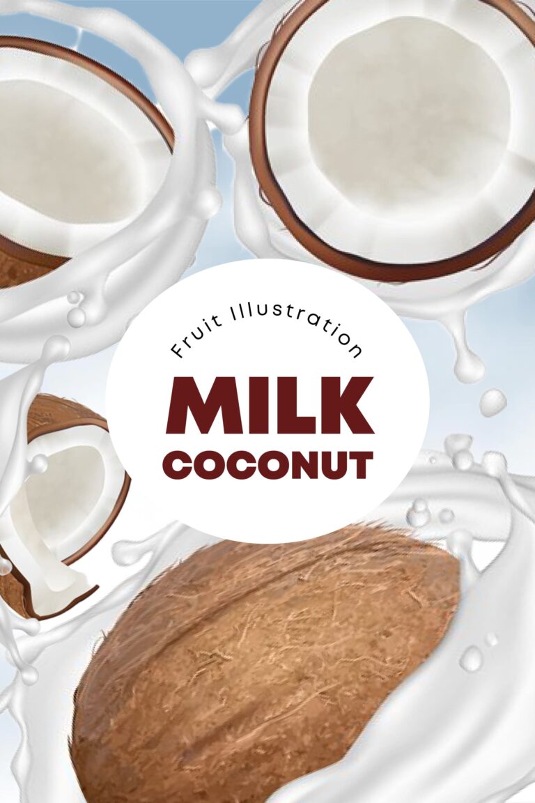 Coconut Milk. Tropical Fresh Plant Aromatic Nuts and Fruits MasterBundles