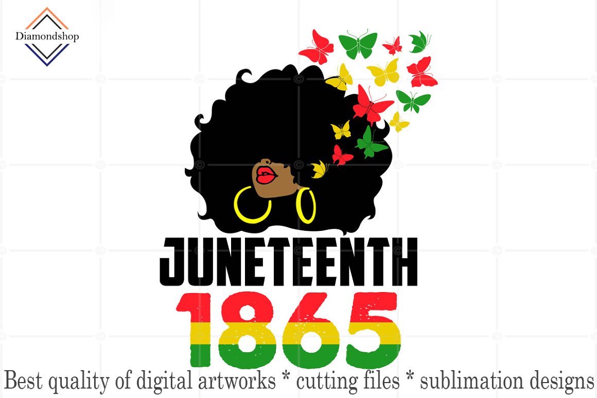 African girl in colorful color with inscriptions "Juneteenth 1865".