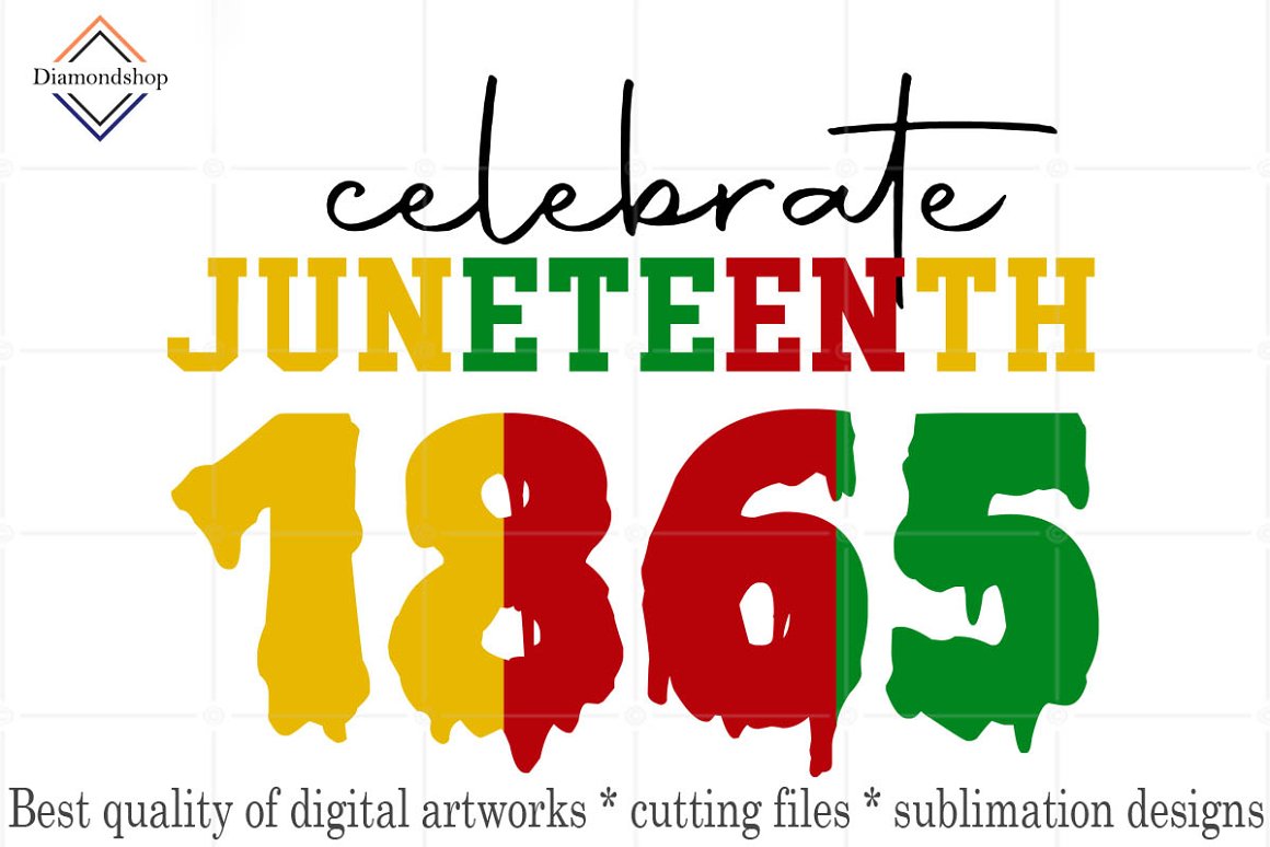 Сolorful slogan ""juneteenth 1865" in the colors of the African flag.