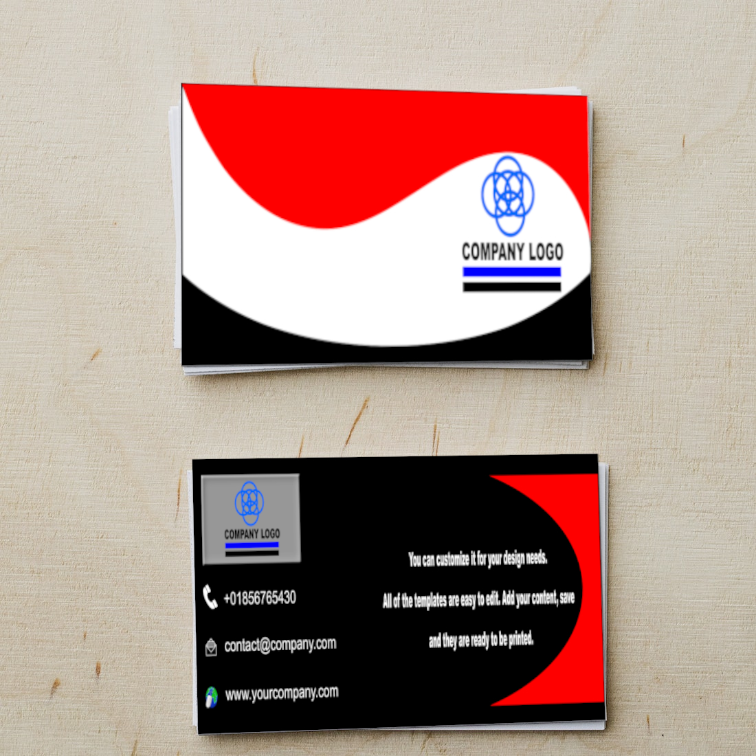 10 Editable Business Card Template, red, white and black.