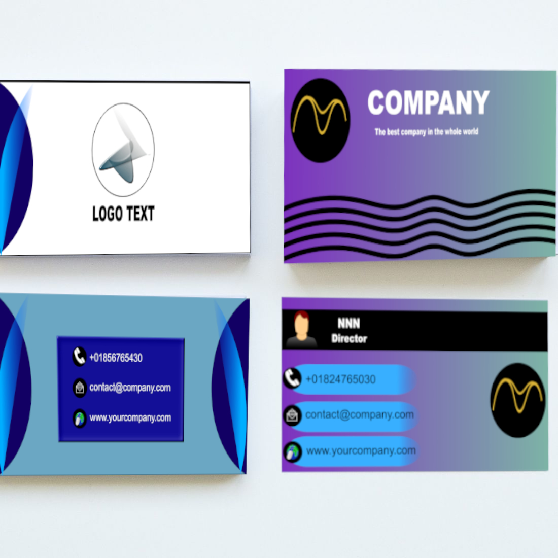 10 Editable Business Card Template, blue gradient.