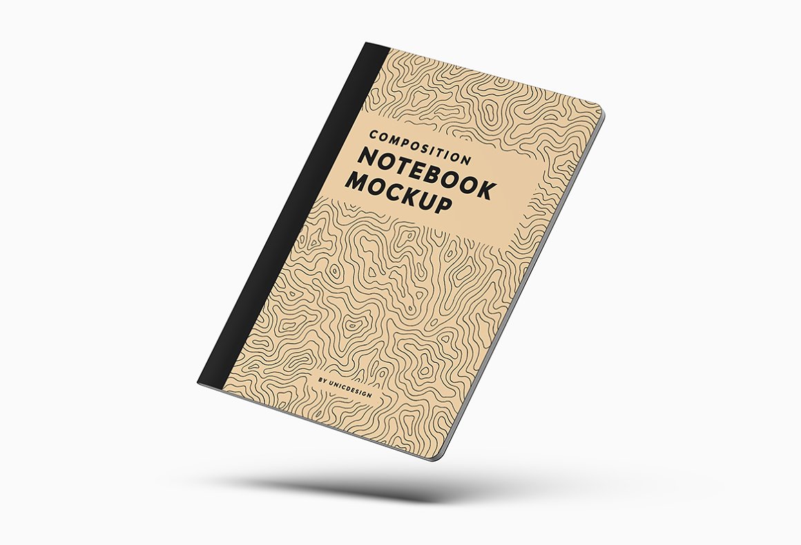 Images of a beige notebook with gorgeous patterns.