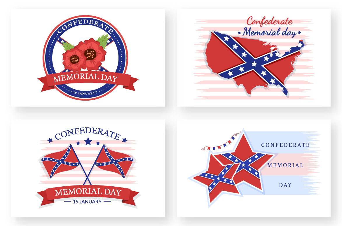 10 Confederate Memorial Day Illustration for postcards.