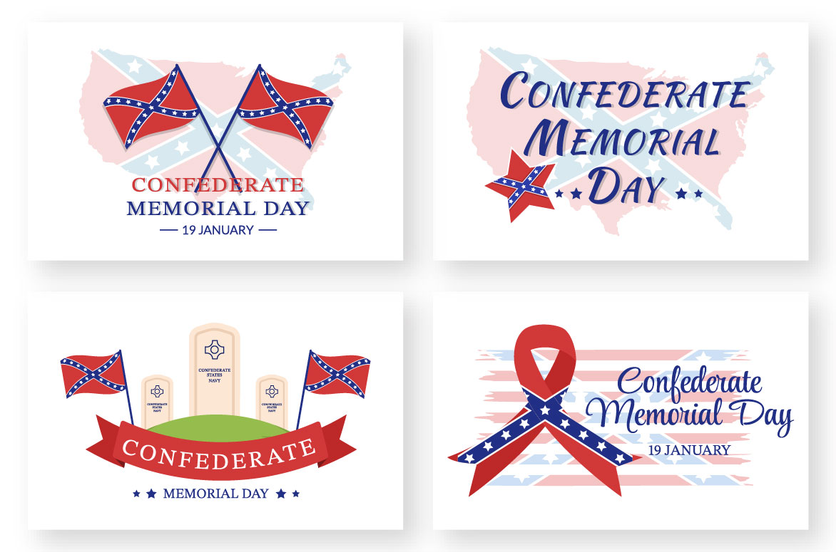 10 Confederate Memorial Day Illustration for greeting cards.