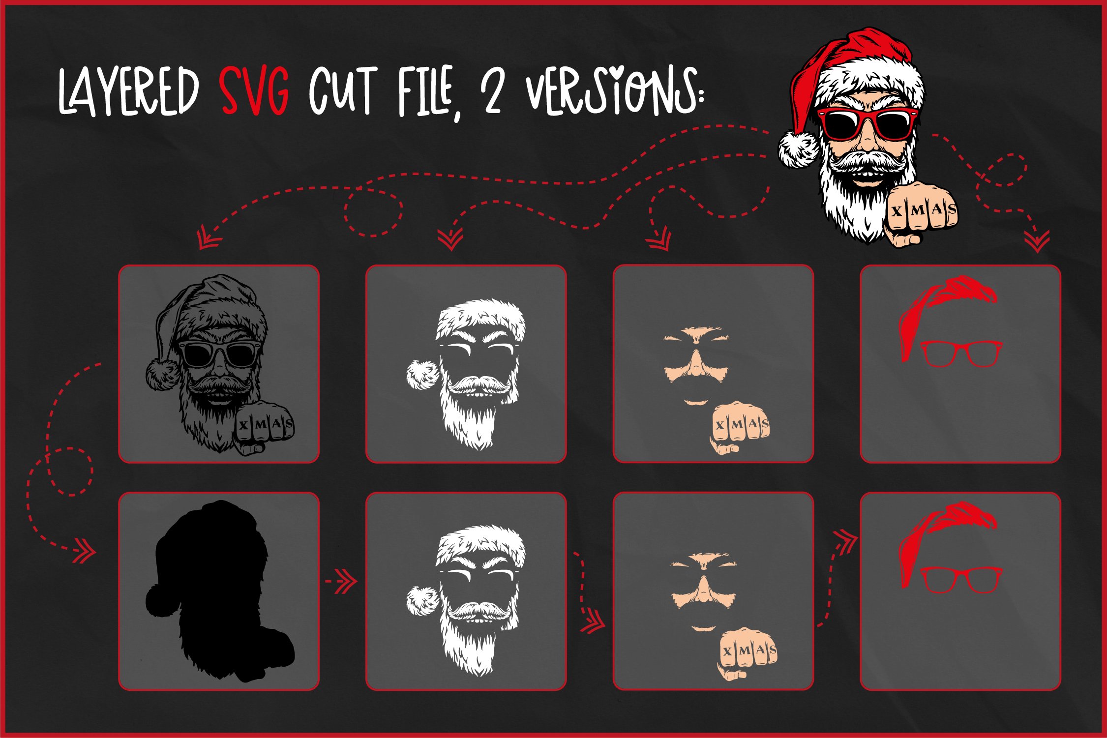 A set of images with a cool Santa head.