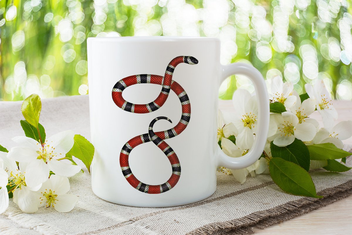 White cup with a bright red coral earth snake.