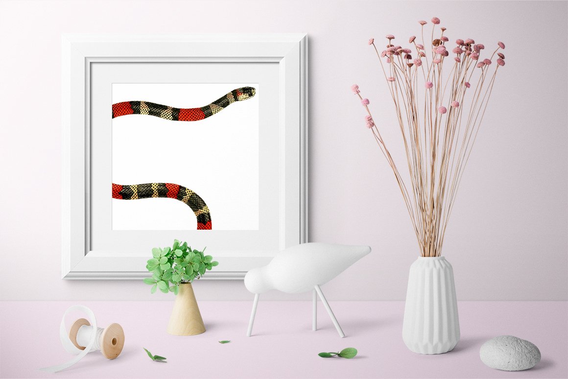Incredibly beautiful wall picture with the image of a bright coral snake.