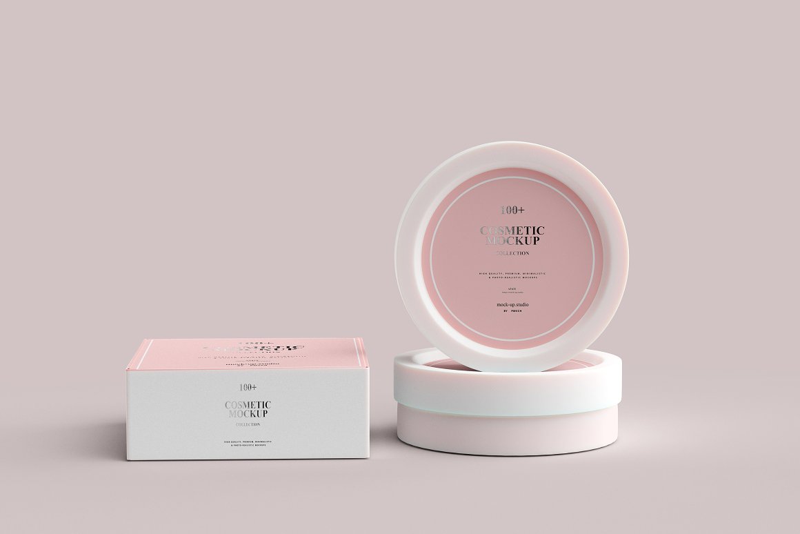 2 pink jars with a white and pink lids and a pink and white box for a skin care product.