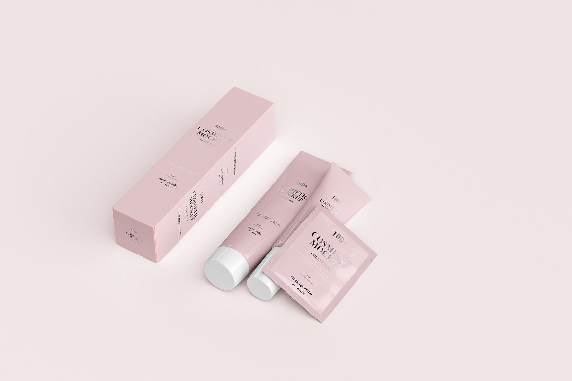 Pink 2 different size skin care products, tester and a pink box for it.
