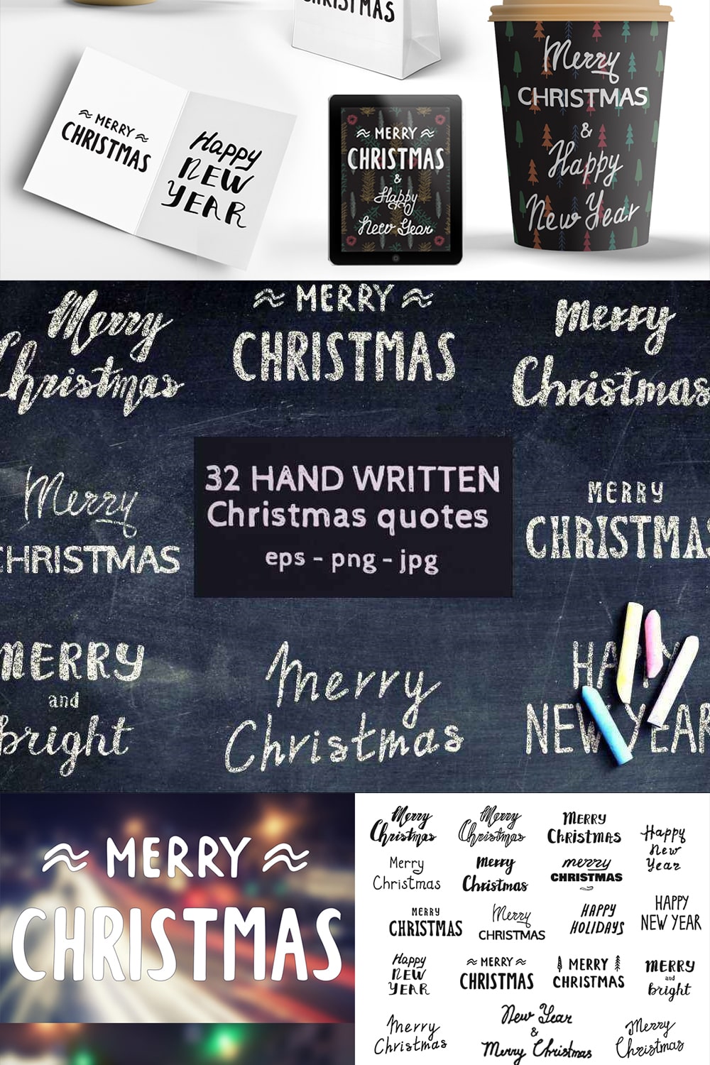 Christmas and New Year Quotes Handwritten Pinterest image.