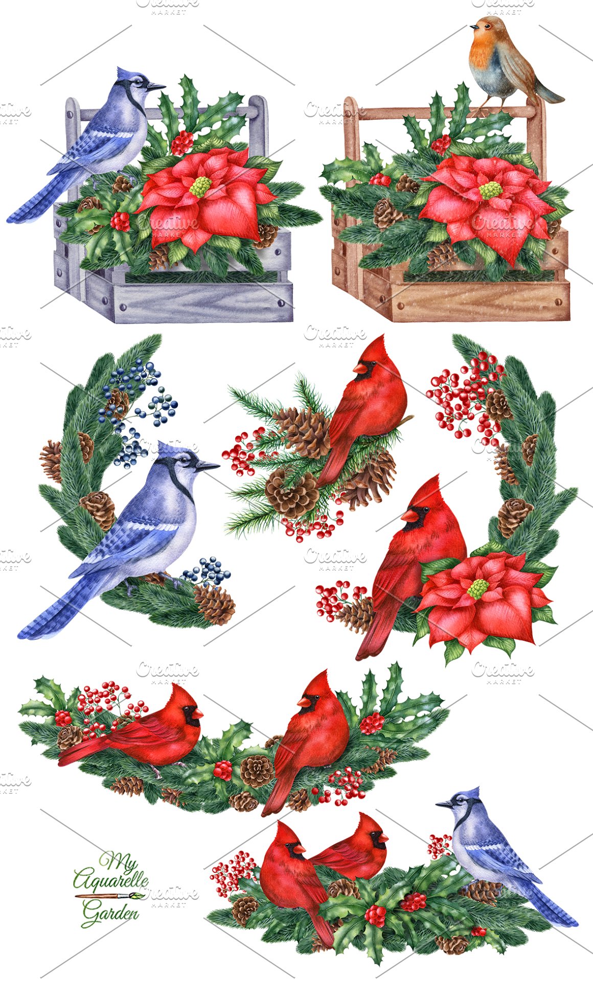 So stylish birds on a wreathes.