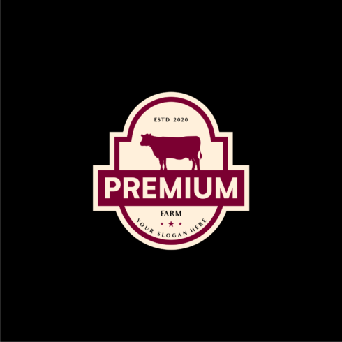 Vintage Beef Meat Sticker Label Logo Design Premium Vector cover image.
