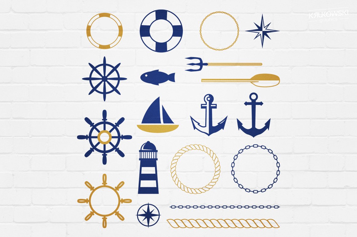 Some bicolor navy elements for your sea logos.