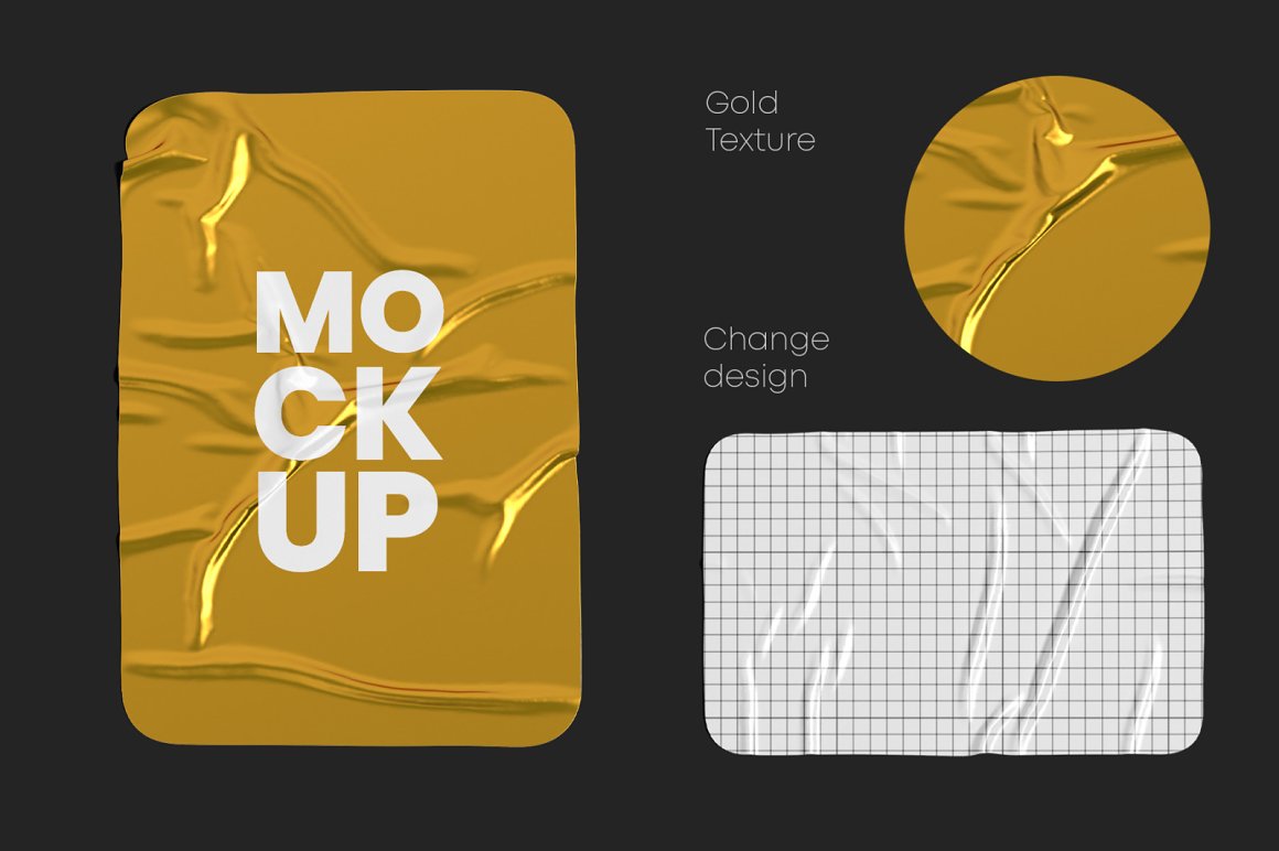 Image of irresistible gold textured crumpled sticker mockup.