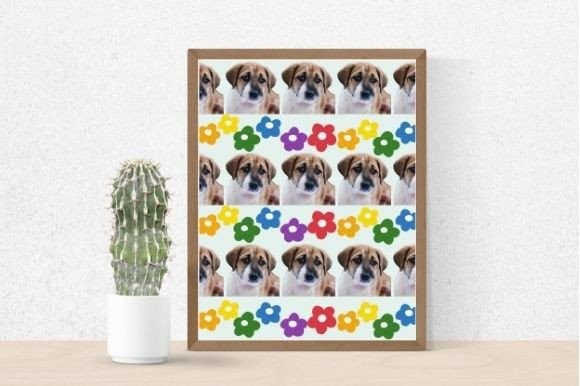 Colorful poster with a cute flowers dog.