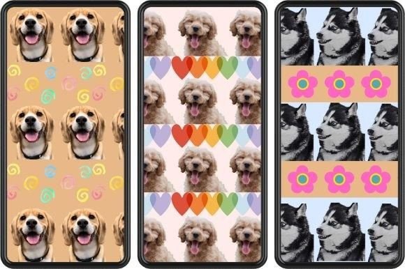 3 IPhone Mockups with different images with cute, funny dogs.