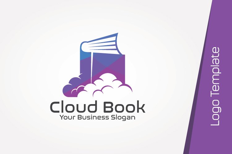 Gradient purple logo with clouds.