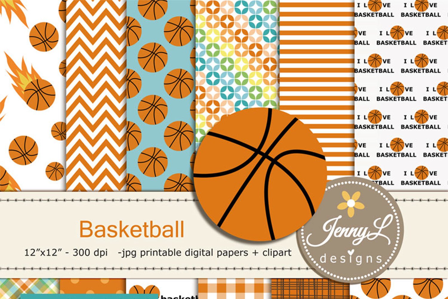 Cover image of Basketball Digital Papers and Clipart.