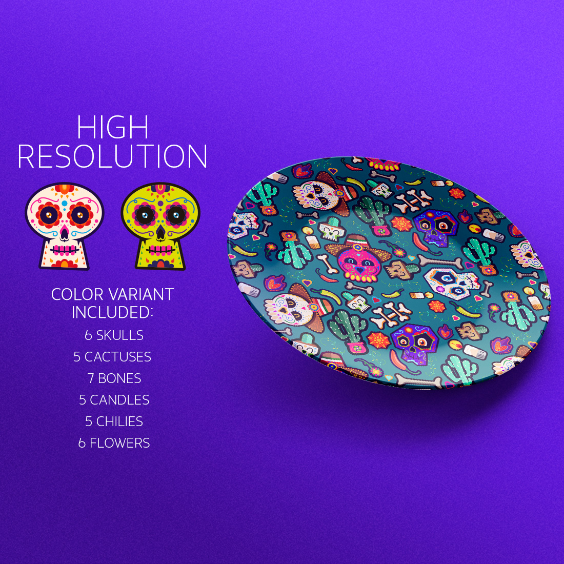 Plate Day of The Dead Pattern Illustration Preview image.