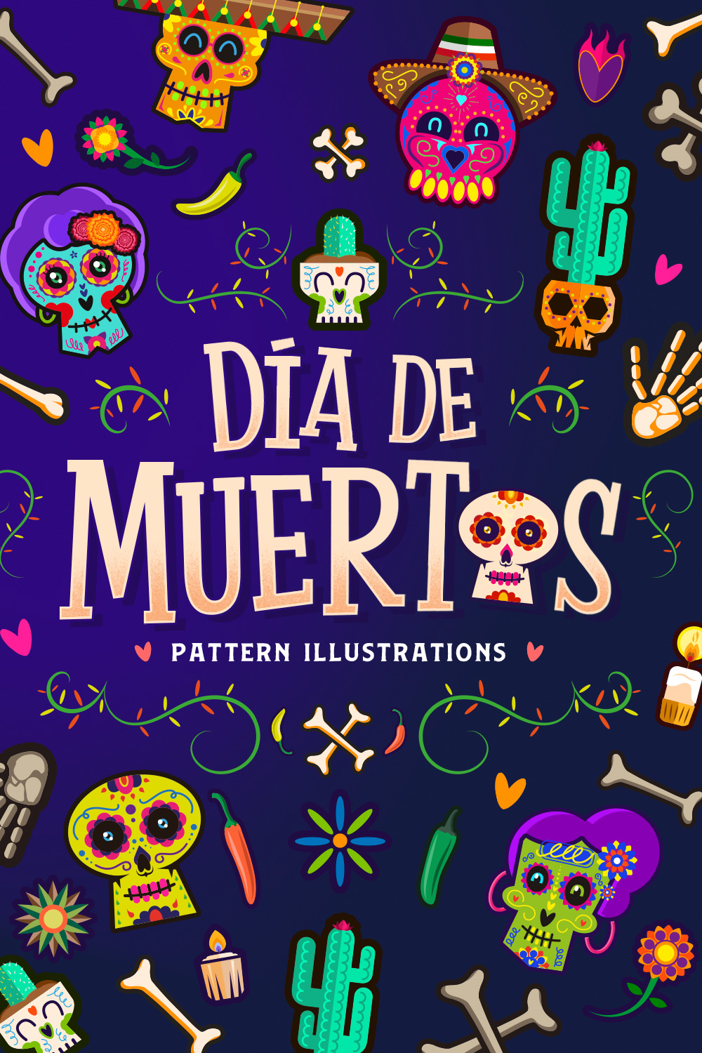 Day of The Dead Pattern Illustration Pinterest image.