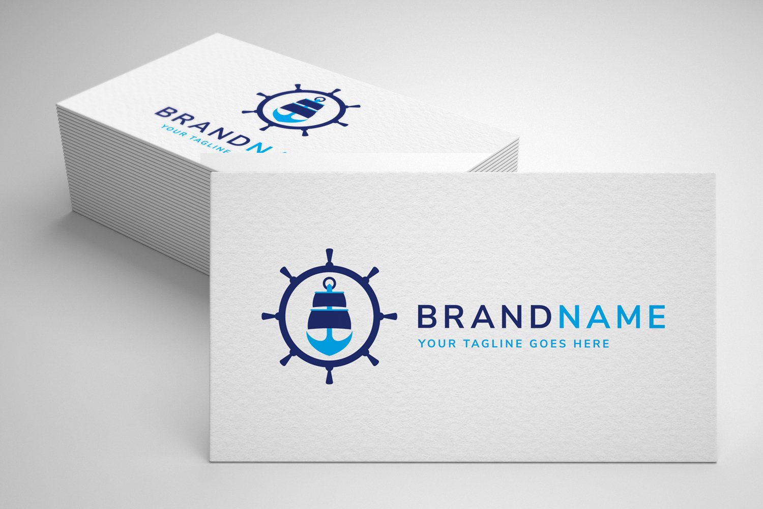 Classic business cards with bicolor navy logos.