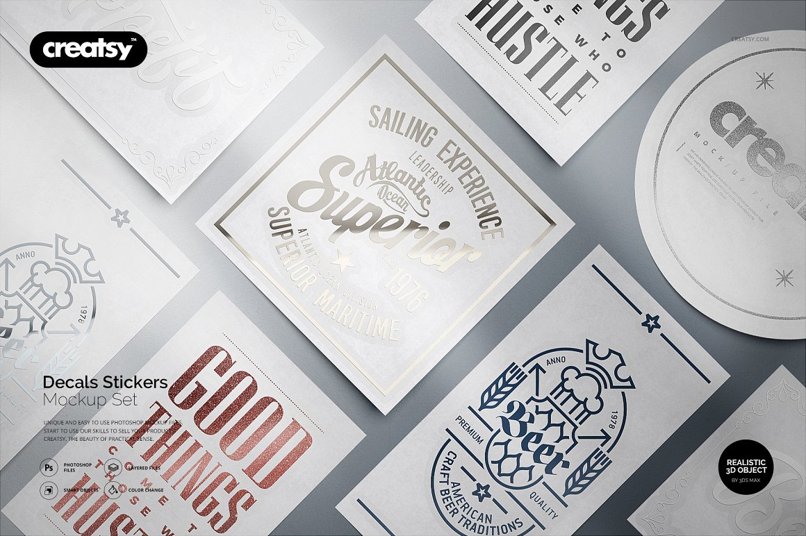 Collection of wonderful decals stickers mockup.