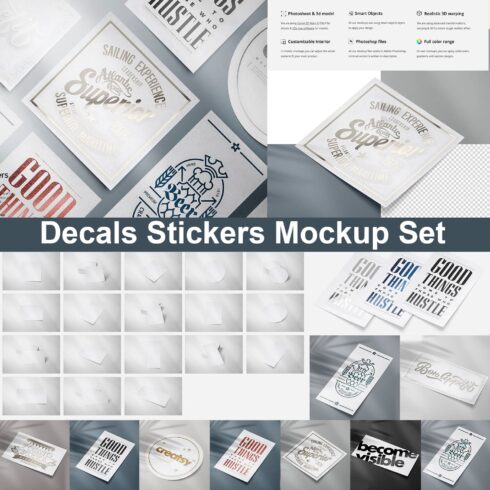 Collection of adorable decals sticker mockups.