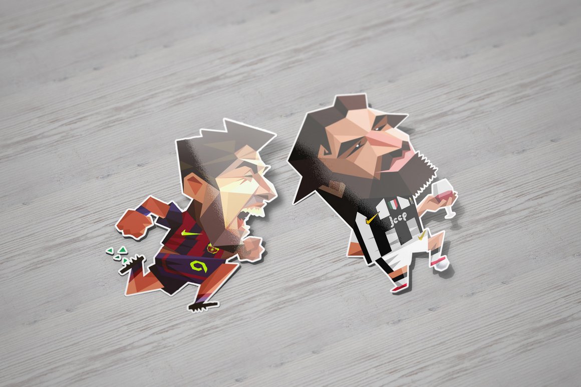 Images of colorful stickers with images of football players.