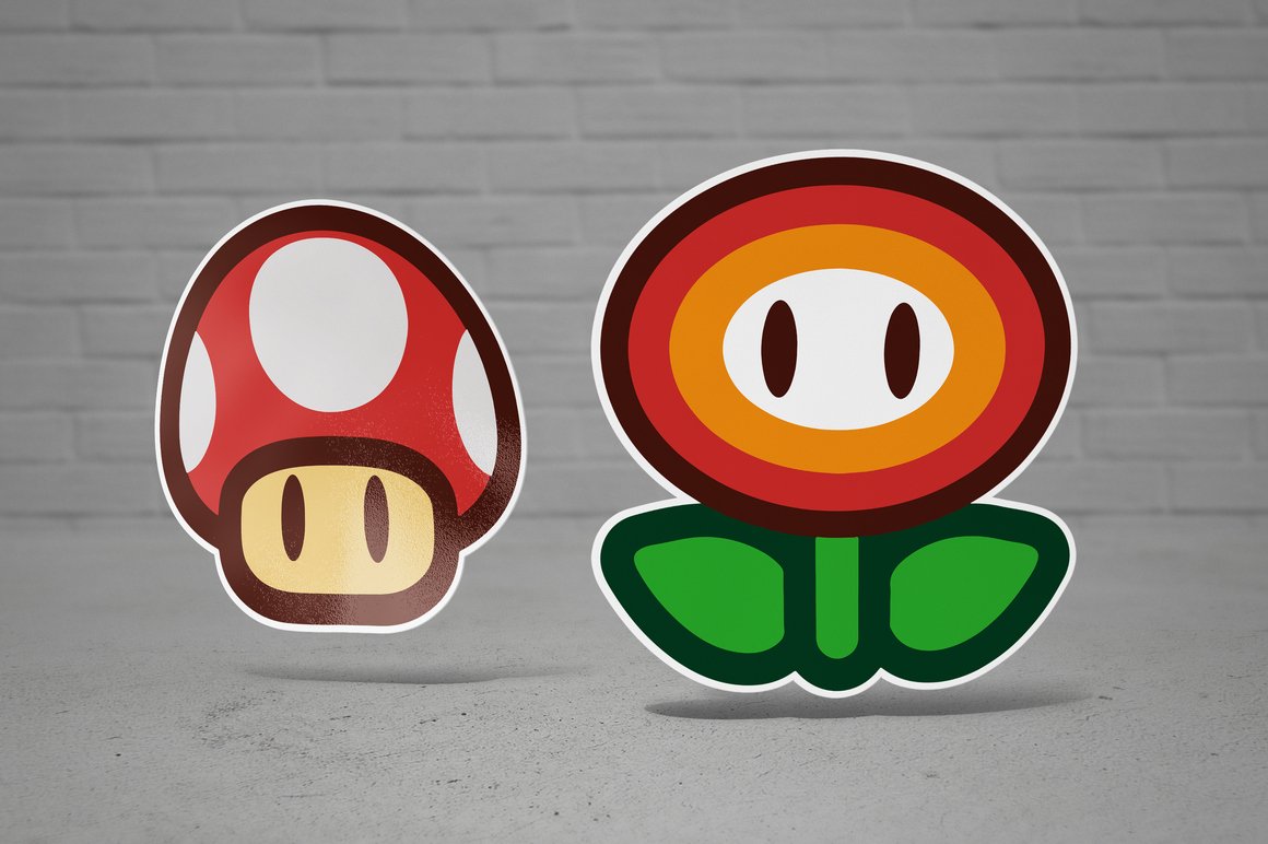 Images of beautiful stickers with images of mushroom and flower.
