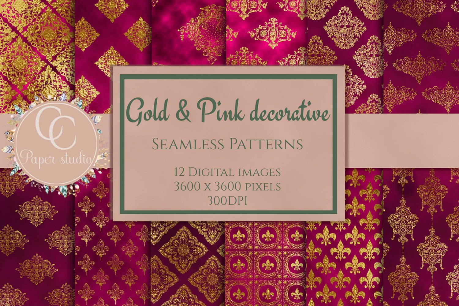Gold & Pink Decorative Seamless Patterns.
