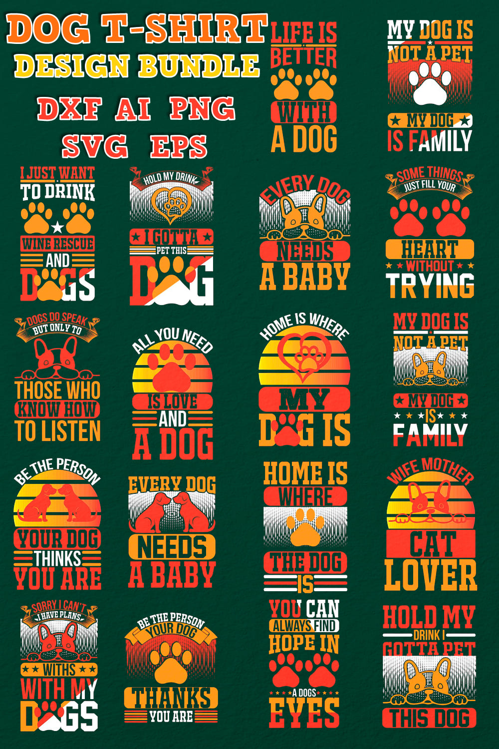 Set of colorful images about love for dogs.