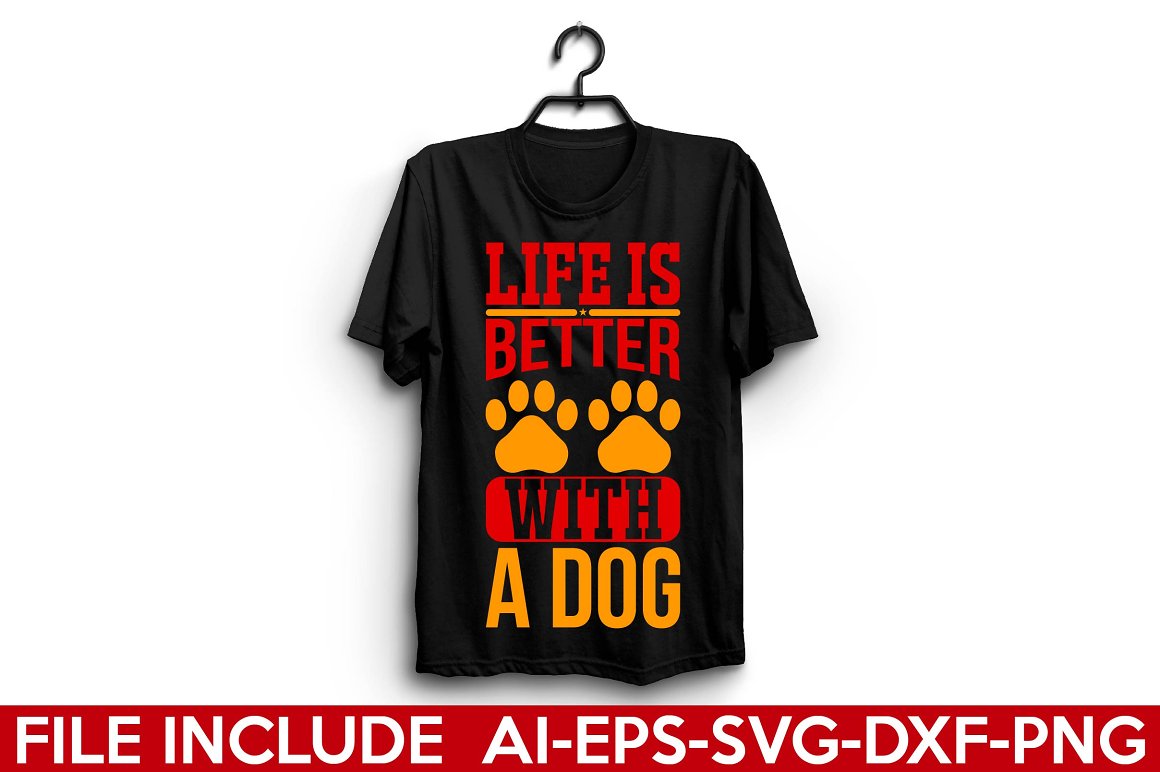 Black T-shirt with colorful print about love for dogs.