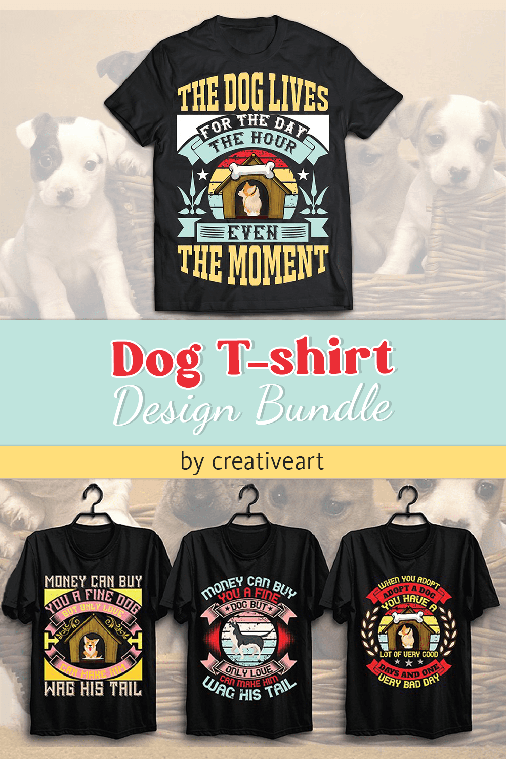 Collection of black t-shirts with lovely dog print.