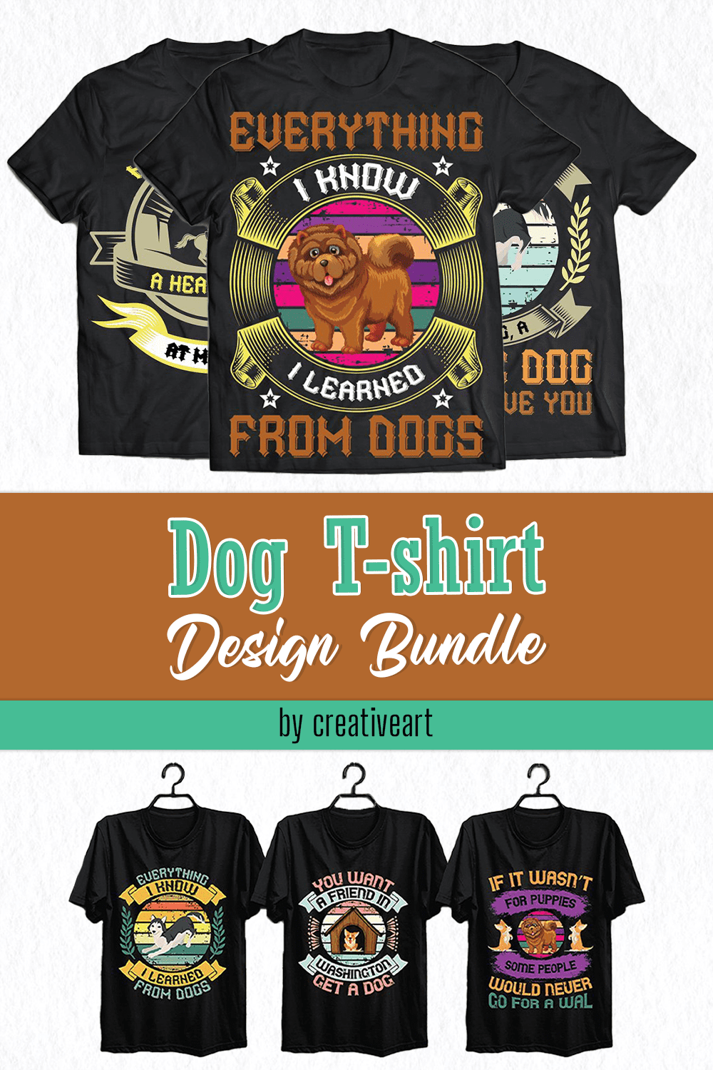 A set of black t-shirts with a beautiful print with a funny dog.