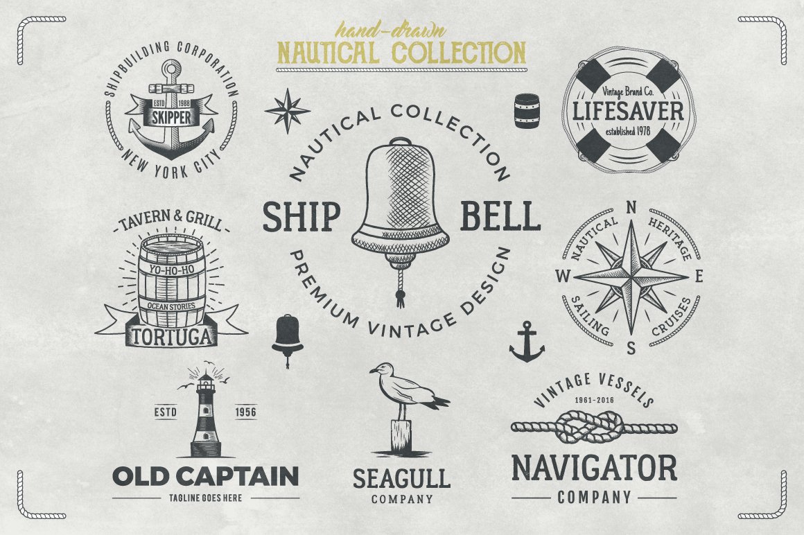 Nice vintage elements for nautical logos.