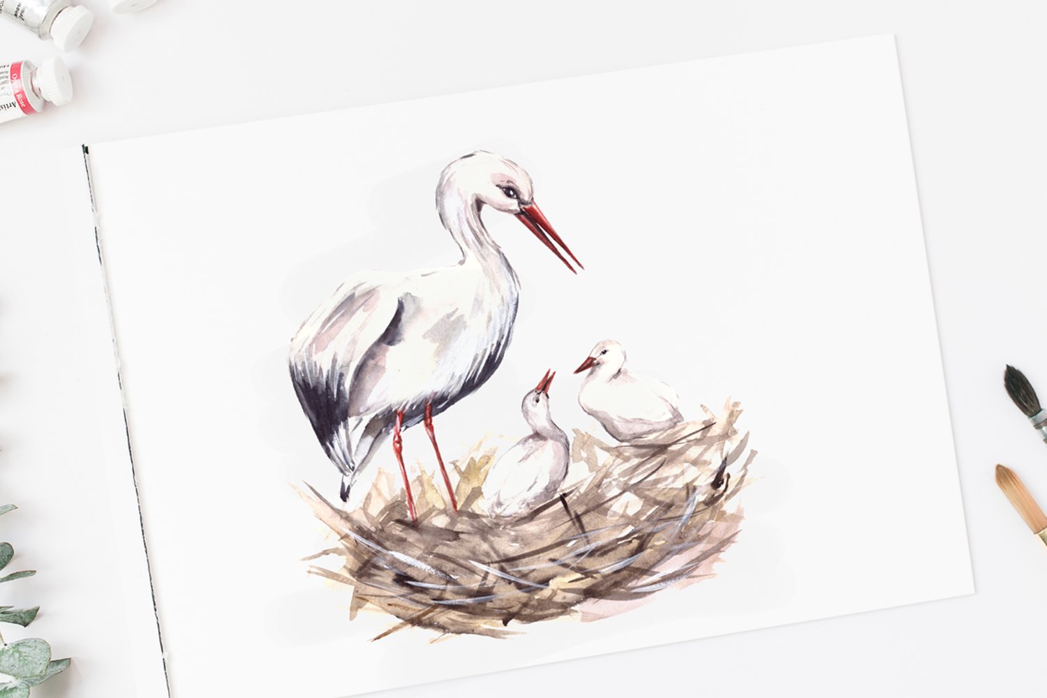 Cover image of Storks Watercolor Clip Art and Print.