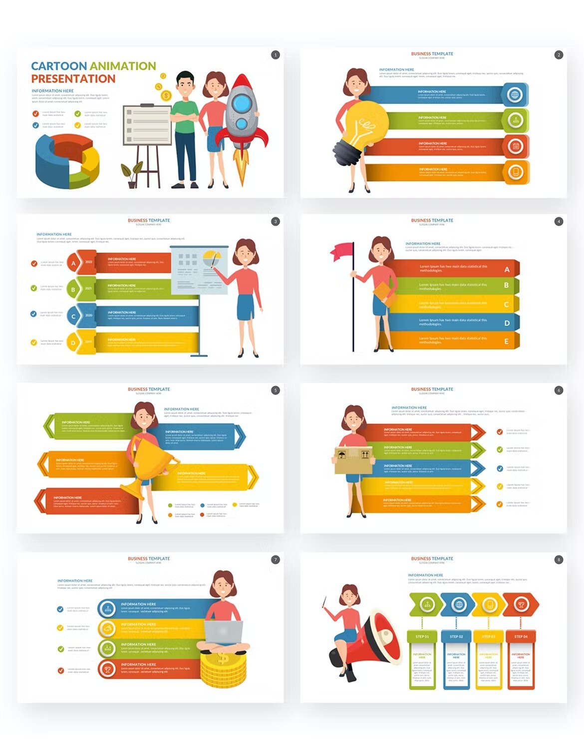 Multicolor infographics for different purposes.