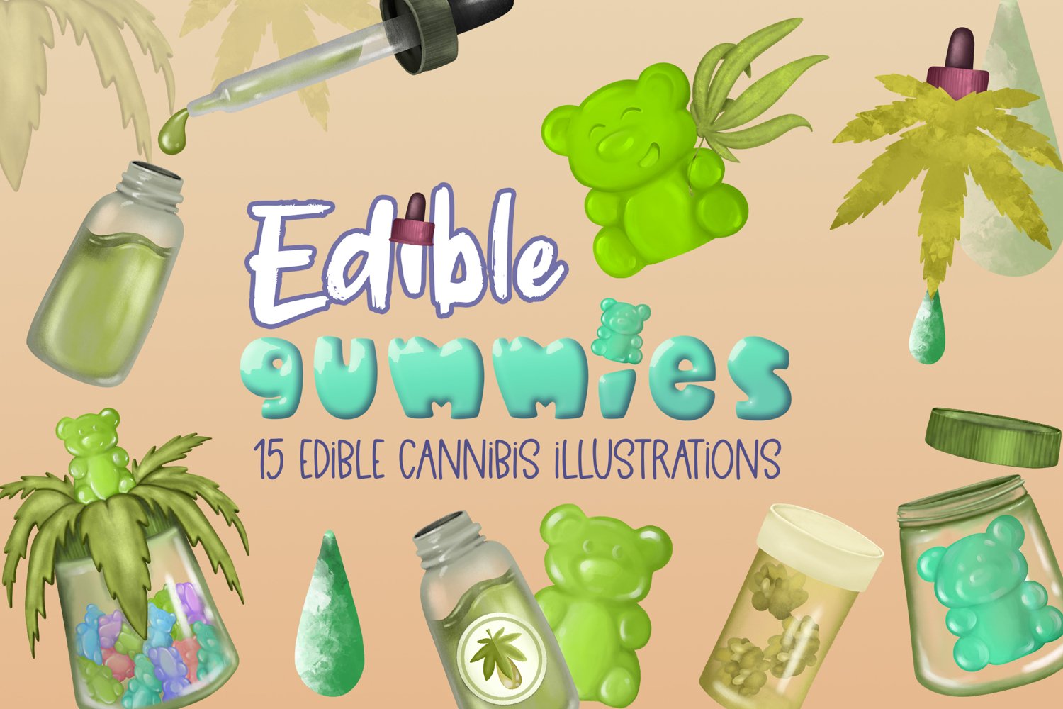 Cover image of Edible Cannibis Illustration Clipart.