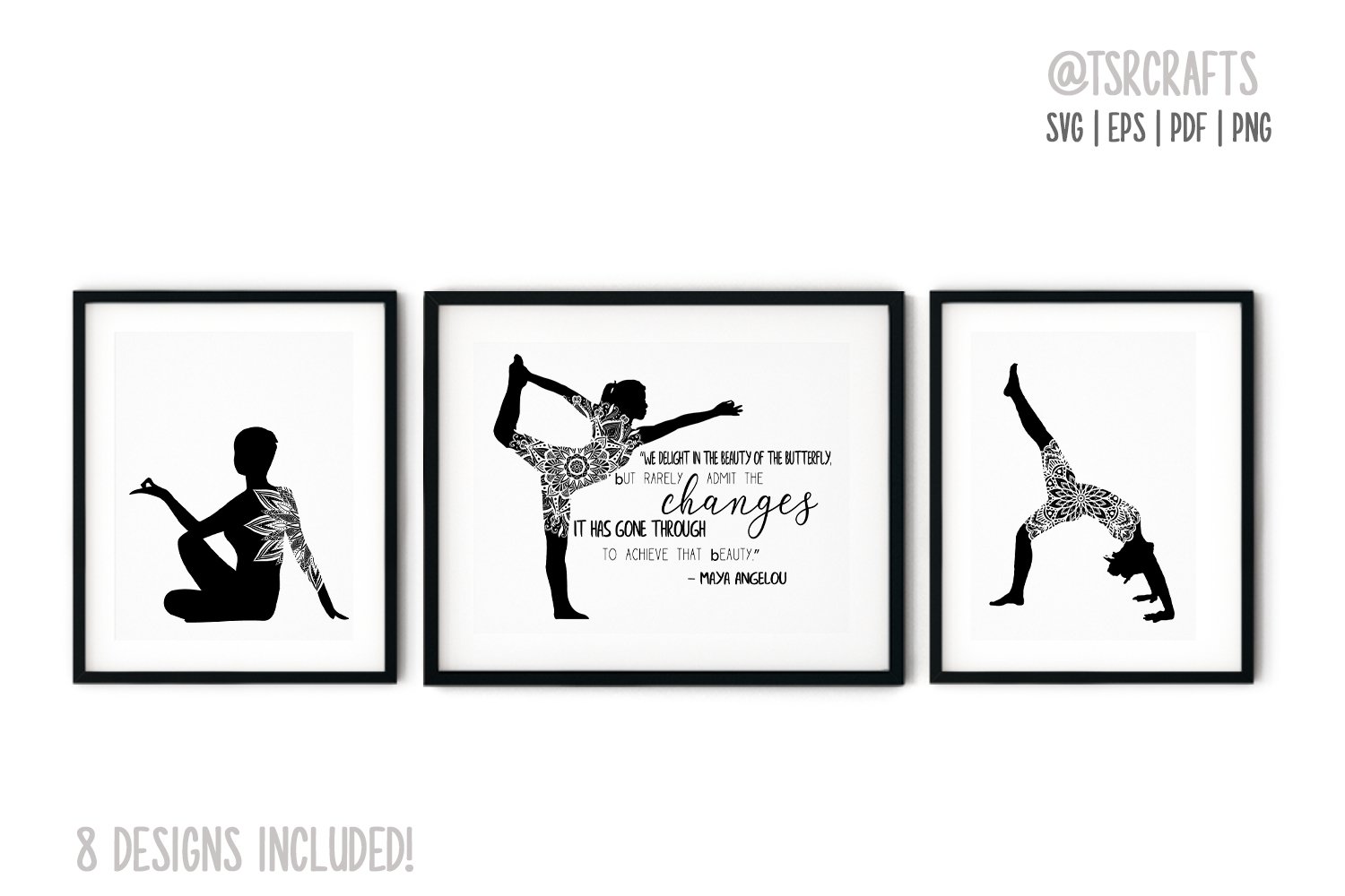 Photo frames with yoga poses.