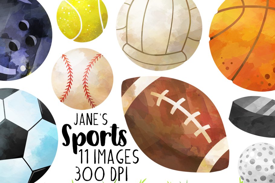 Cover image of Watercolor Sports Clipart.