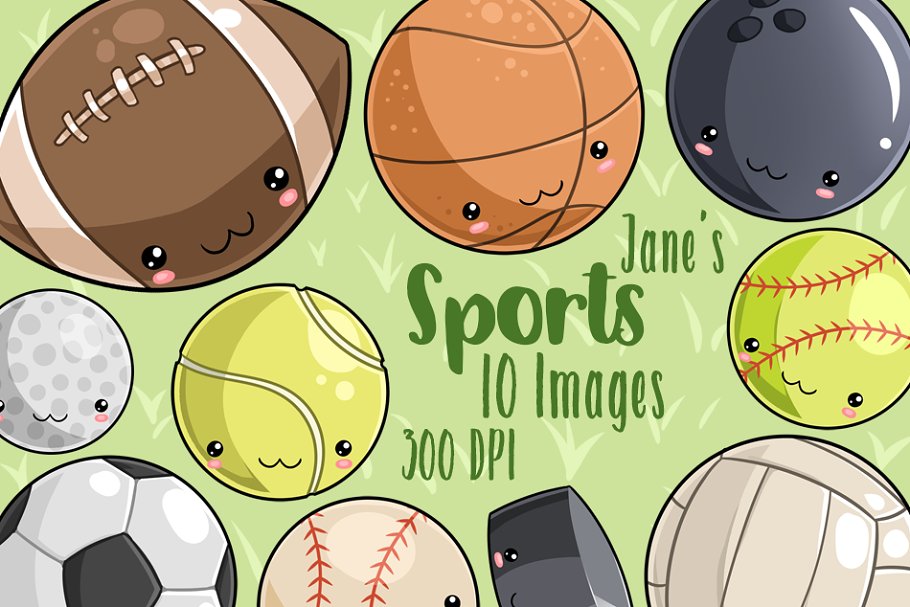 Cover image of Kawaii Sports Clipart.