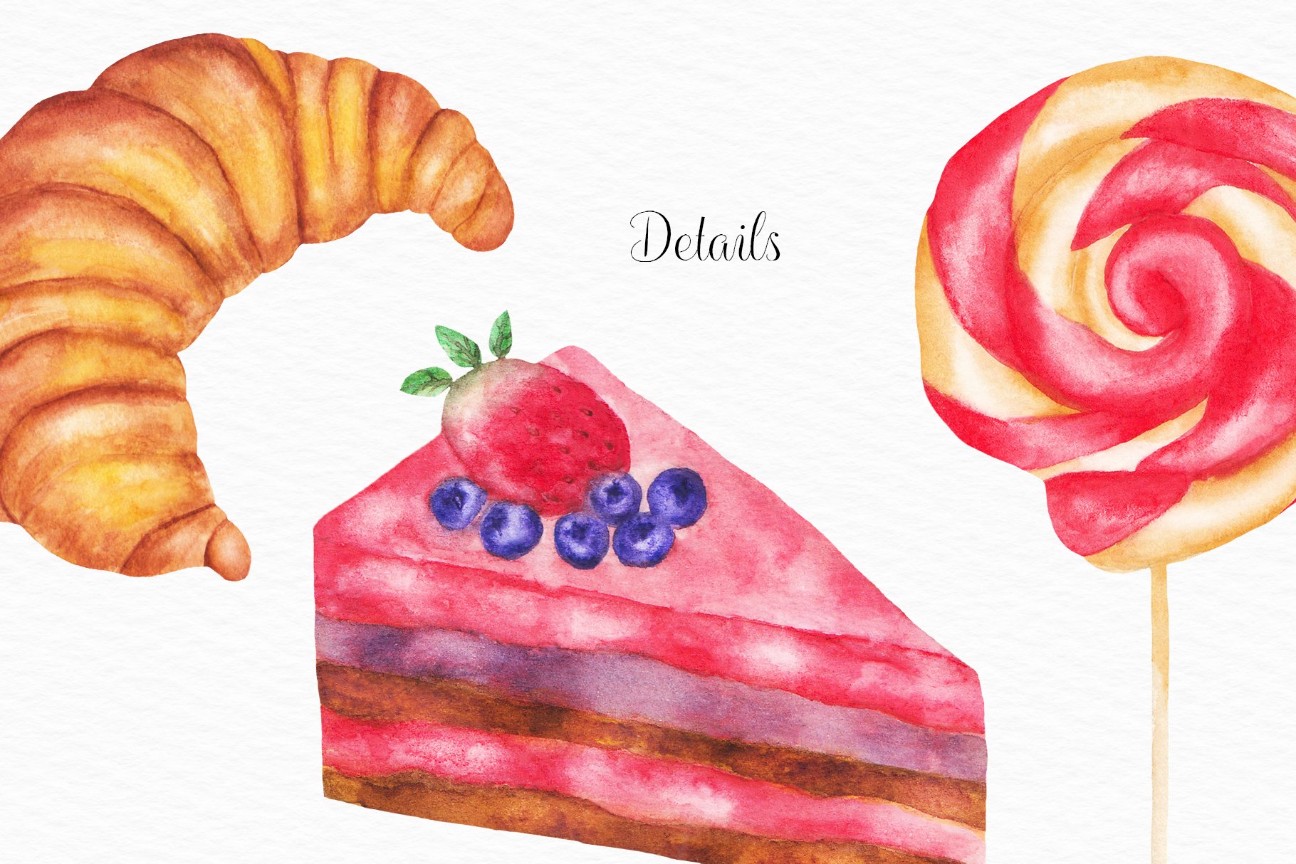 Best parts of desserts - croissant, piece of cake and other sweets.